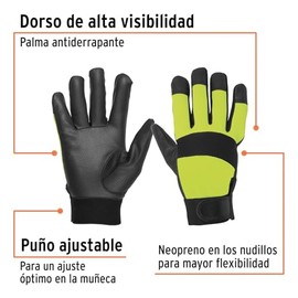 Truper GU-645, Guantes mecánico, alta visibilidad, palma poliuretano color verde