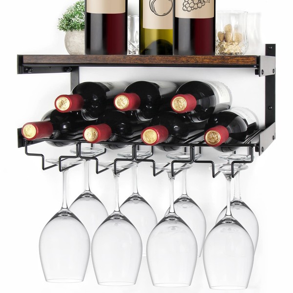 B4Life Wine Rack Wall Mounted with Stemware Rack, Wine Glass