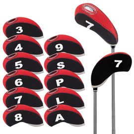 WELSPO 11pcs/Set Golf Covers, Transparent Window and Number Print on Both Sides of Golf Club Head Covers, Neoprene Iron Headcover Set, Golf Club Head Cover Wedge Protective