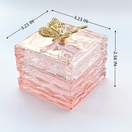 WHSLILR Body Powder Puff and Container - Glass Dusting Powder Container with Soft Puffs – Vintage Powder Puff Case for Women & Girls (3.23x3.23x2.95 H IN) - GRB016-Pink