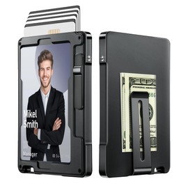 Wallet for Men,Minimalist Wallet For Men,Slim Aluminum Metal Money Clip Card Holder, Pop-Up Card Case,RFID Blocking Mens Wallet with ID Window,Front Pocket Wallet for Men & Women, Black, Minimalist
