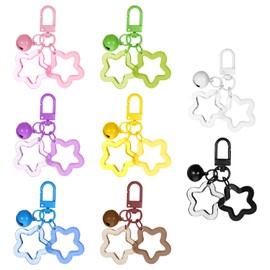 Trinkrittey 8 Pcs Star Keychain Cute Star Pendant Keyring Candy Color Acrylic Pentagram Key Chain Purse Bag Charms Key Ring Cute Stars Bell Keychains Pendant Keychain Clip for Women Men Car Keys