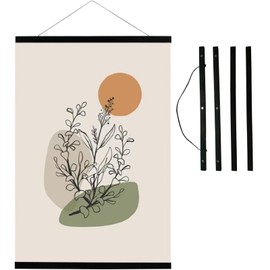 4Pcs Wood Poster Frame, 21cm Magnetic Poster Hanger Frame with Hanging Rope, Teak Wood Magnet Poster Frame for Posters, Scrolls, Prints, Pictures, Maps, Photos, and Canvas Artwork (Black, 21CM)