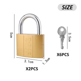 2 Piece Security Padlock with 6 Keys Anti-Theft Shear Proof Metal Padlock Luggage Security Lock Mini Heavy Duty Lock