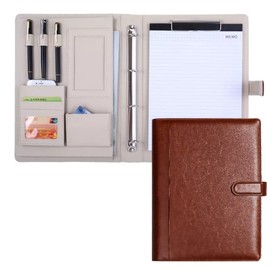 NOELAMOUR Clipboard A4 Bi-Fold PU Leather Binder Multifunctional Folder (Brown)
