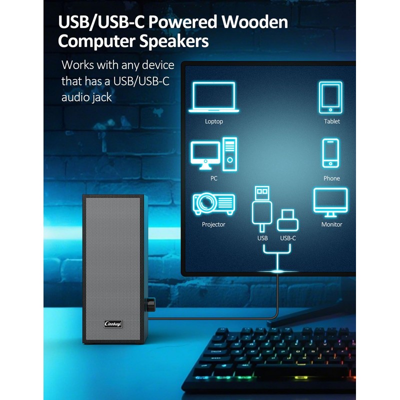 cinnkeyi Computer Speakers, 2.0 Computer Speakers USB Input PC Speakers,