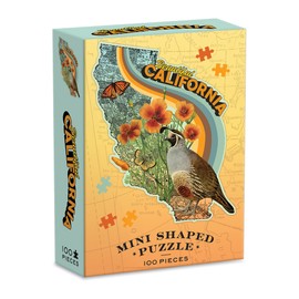 Galison Wendy Gold California Shaped Mini Puzzle, 100 Pieces, 8” x 9.75” - Die-Cut Jigsaw Puzzle Featuring Art by Bestselling Artist Wendy Gold - Makes a Great Gift Idea
