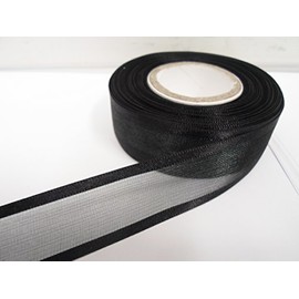 2 metres x 25mm Edged Organza Ribbon Black Double Sided Satin Edge Sheer 25 mm 2.5cm
