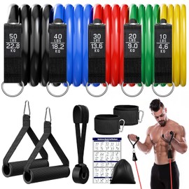 Fokky Fitnessbänder Resistance Bands Set , 5 Widerstandsbänder Expander Tube Bands, Gymnastikband mit Türanker, Griffe, Knöchelriemen, Fitnessband Ideal für Pilates, Muskelaufbau, für Männer Frauen
