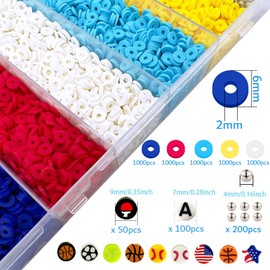 American Baseball Beads Clay Beads for Bracelets, Heishi Beads for Stackable Bracelets for Women, Polymer Clay Beads for Friendship Bracelet Kit, 5000 pcs Flat Beads for Jewelry Making and Crafts