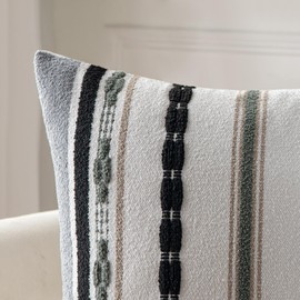 MIULEE Set of 2 Decorative Throw Pillow Covers Boho Farmhouse Cushion Covers Chenille Striped Pillow Covers Soft Accent Neutral Pillowcases for Sofa Couch Bed Home Decor,18×18 Inch,Khaki