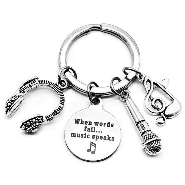 Singer Microphone & Music Keychain - Musical Note & Instrument
