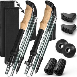 COVACURE 2024 New Upgrade Walking Poles, 2pcs Collapsible Ultralight Aluminum Folding Walking Sticks with EVA Cork Handle for Seniors Women Men (110-130cm)