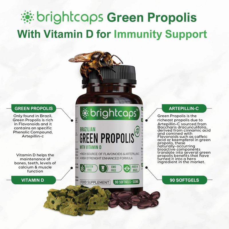 Brightcaps Brazilian Green Propolis | 87% Dry Extract | Immune