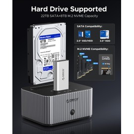 ORICO USB C Docking Station for NVMe M.2 PCIe and SATA 2.5/3.5 Inch SSD & HDD with Offline Cloning-Independent Aluminum Heat Sink-IT28E