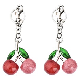 COOLANS 2 Set Cute Cherry Bag Charm,Apple Key Ring Clip Handbag Charm,Fruit Novelty Pendant,Purse Decor Keychain for Woman(Cherry Double-Pink 2PCS)