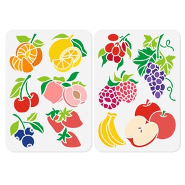 DOODLREAM 2pcs 29.7 x 21cm Fruit Wall Stencil Templates, Orange Peach Cherry Reusable Plastic Stencil for Painting on Wood Floor Tile Fabric Glass Furniture, Lemon Grape DIY Home Decor Template