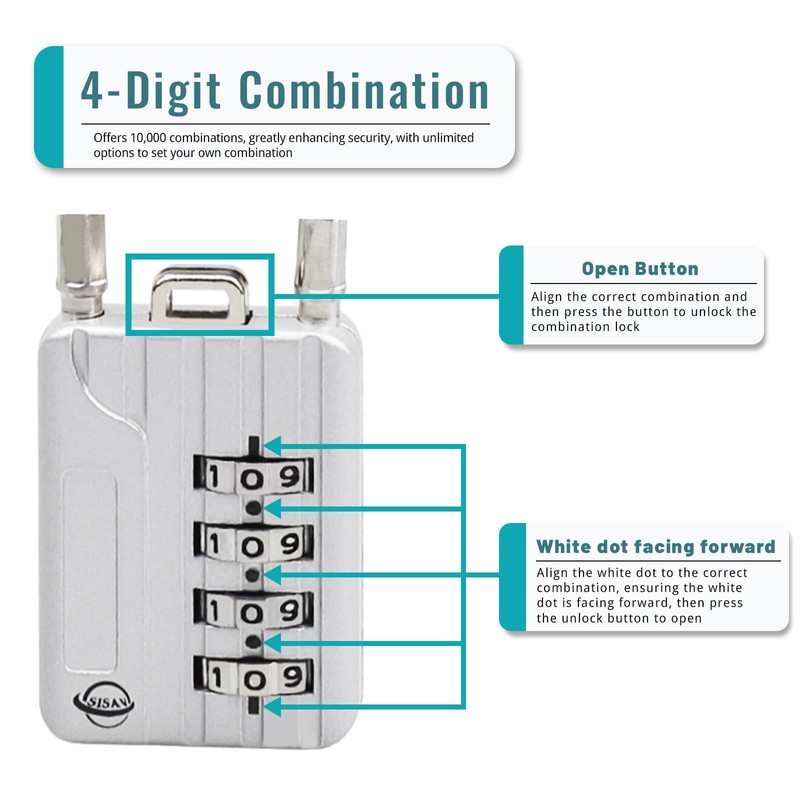 SISAV 50CM/20in Long Cable Locks Cable 4-Digit Combination Lock Re-settable