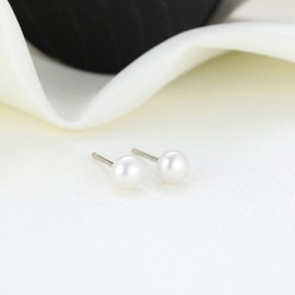 4-5mm Real Freshwater Cultured Pearl Earrings 925 Sterling Silver Gold Tiny Small White Button Pearl Studs Earrings