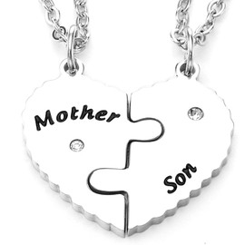 Kivosliviz Mom and Son Necklace Gifts for Women Mothers Heart Necklace Matching Sets Mom and Sons Jewelry Mother and Son Necklace