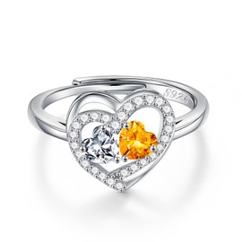 Iefil Birthstone Rings for Women - Birthstone Rings for Wife, Birthday Gifts for Women, Anniversary Rings Gift for Her, April November Birthstone Rings, Topaz Citrine Jewelry, Diamond Rings