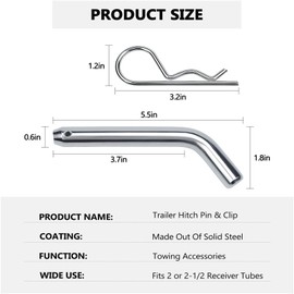 XIANZHAO Trailer Hitch Pin & Clip with Grooved Head, 5/8-Inch Diameter, Fits 2 or 2-1/2-Inch Receiver
