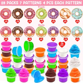 SURCVIO 28 Pack Valentines Day Gifts for Kids, Butter Slime with Greeting Card Stress Relief Fidget Toy for Kids Classroom Valentine's Gifts Exchange