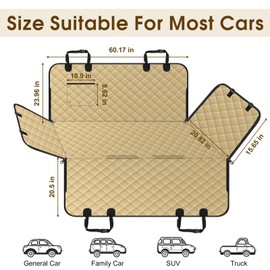 NECKORY Dog Car Seat Cover, Durable Waterproof Scratch Proof Nonslip Dog Hammock, Pet Back Seat Covers with Pocket for Cars SUVs and Trucks - L, Khaki/Black