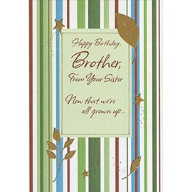 Designer Greetings Gold Foil Leaves and Stars on Stripes Brother Birthday Card from Sister