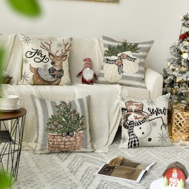 Artoid Mode Snowman Reindeer Gloves Christmas Cushion Covers Set of 4, 50x50 cm Winter Xmas Decorative Pillow Case Cover Sofa Living Room Decor