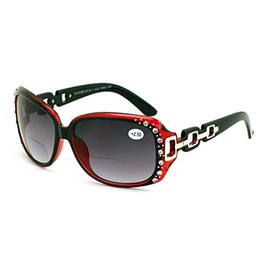 V.W.E. Oversized Rhinestones Women Bifocal Reading Sunglasses Reader Glasses Vintage Outdoor (Maroon, 6.00)