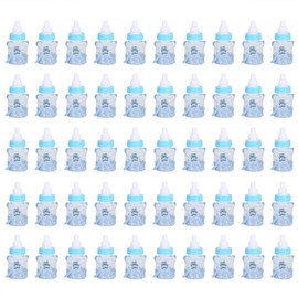 Favores de Fiesta Baby Shower, 50 Unidades Mini Botellas de Dulces con Diseño Biberón para Bebé Regalos Creativos para Cumpleaños, Bautizo o Celebración, Incluye Cinta Decorativa (Azul)