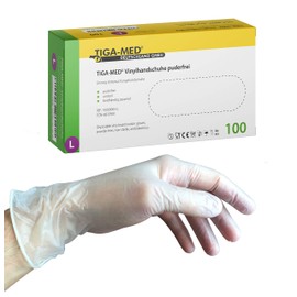 Tiga-Med Vinyl Gloves Powder-Free Size: Large Disposable Vinyl Gloves Pack of 100 Disposable Gloves without Latex