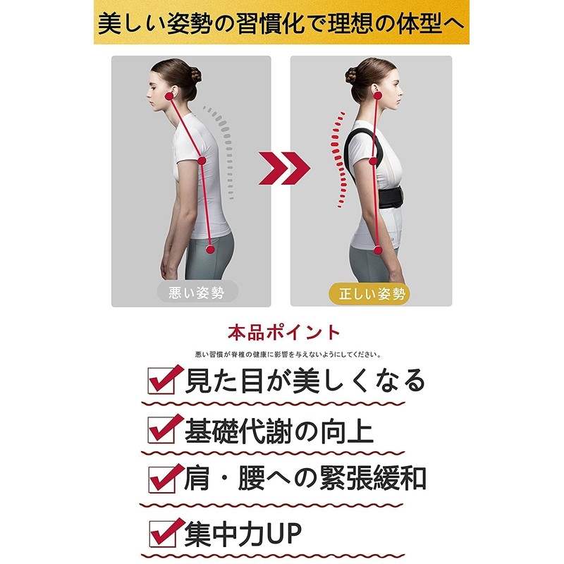 Bodykoo 姿勢サポーター (柔道整復師監修) 姿勢ベルト 背筋ベルト 脱着簡単 男女兼用 通気性 伸縮性ありタイプ 猫背