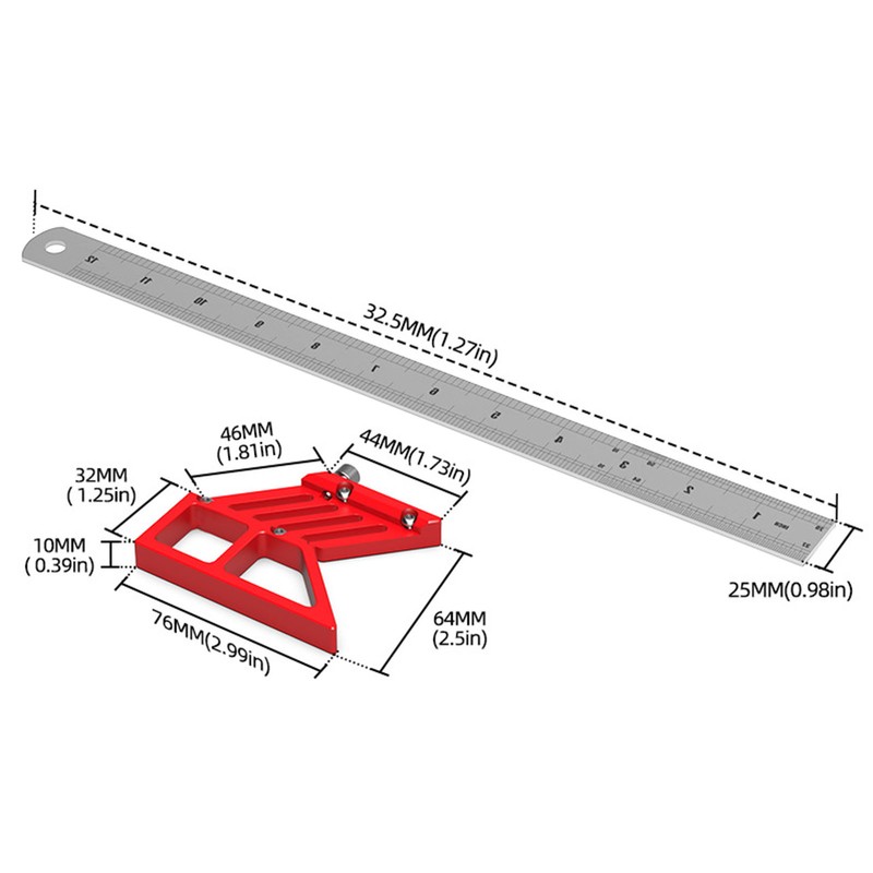 Center Gauge 12in 45° 90° Line Ruler Measuring Scribing Tool