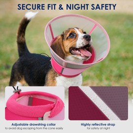 KOESON Dog Cone Collar with Adjustable Drawstring, Reflective & Soft Dog Cone for Small Dogs, Clear Pet Recovery Cones for Wound Protection, Lightweight & Breathable Elizabethan Cone for Puppies