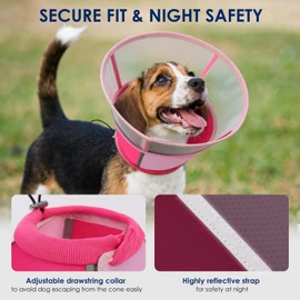 KOESON Dog Cone Collar with Adjustable Drawstring, Reflective & Soft Dog Cone for Small Dogs, Clear Pet Recovery Cones for Wound Protection, Lightweight & Breathable Elizabethan Cone for Puppies