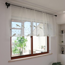 SLOW SOUL Set of 2 Panels White 3D Elegant Embroidered Birds Luxury Sheer Curtains Drapes Kitchen Curtains Rod Pocket Short Curtains 52W X 36L inch