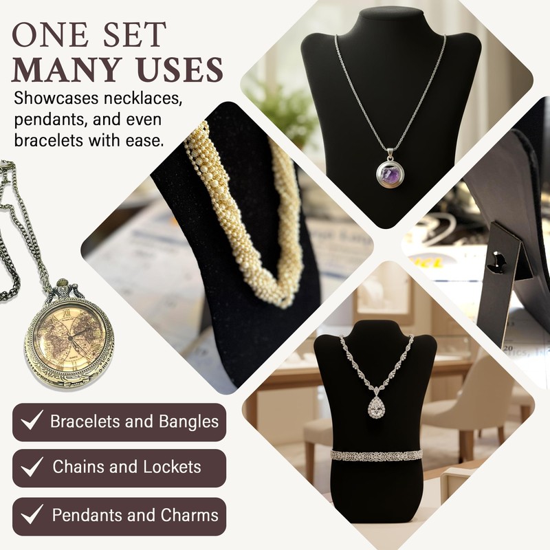 RJ Displays Jewelry Display for Vendors, Black Velvet Necklace Display