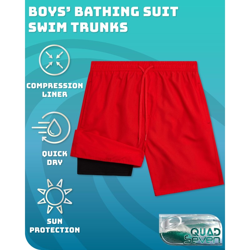 Quad Seven Boys Swim Trunks with Compression Liner Quick Dry