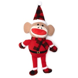 The Worthy Dog Buffalo Sock Monkey Santa Toy, Fun Fetch Play with Squeaker for Dogs, Durable Material for Aggressive Chewers, Red - One Size