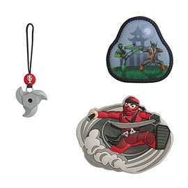 Step by Step Magic Mags Ninja Yuma, Grey/Red, Set of 3, 2 Magnetic Appliques and 1 Charm, Accessory for School Bag or Nursery Backpack