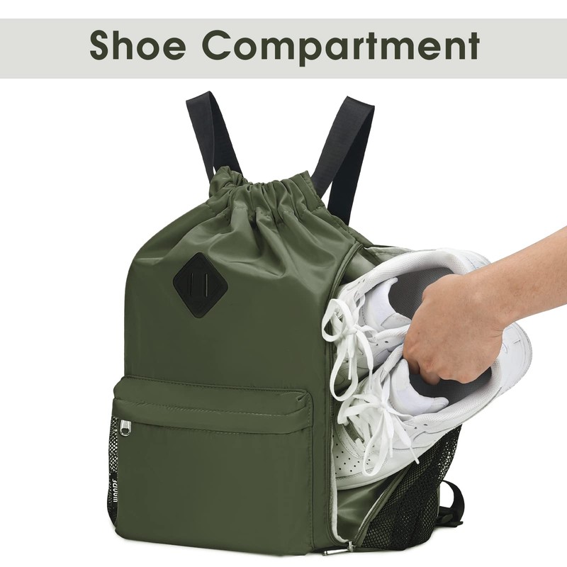 WANDF Drawstring Backpack Sports Gym Bag with Shoes Compartment, Water-Resistant