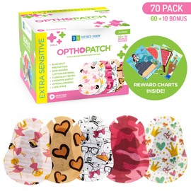 Opthopatch Kids Eye Patches - Fun Girls Design [Series I] - 60 + 10 Bonus Latex Free Hypoallergenic Cotton Adhesive Bandages for Amblyopia and Cross Eye - 3 Reward Chart Posters by Defined Vision