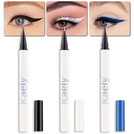 evpct 3Pcs Black White Blue Waterproof Colored Eyeliner Liquid Eye Liner Set Long Lasiting Fine Speed Dry Colorful Liquid Eyeliner lapiz delineador de ojos contra el agua blanco para ojos de colores