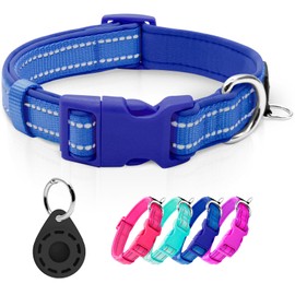 azuza Reflective Dog Collar with Airtag Holder, Soft Neoprene Padded Pet Collar with ID Tag Ring, Adjustable for Small Dogs,Royal Blue,S
