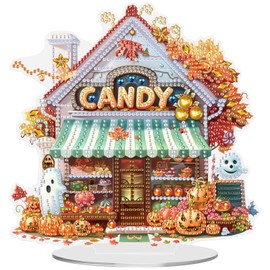 MEIYUDA Hollaween Diamond Art Tabletop Kits, Candy House Diamond Art Painting Desktop Ornaments for Adult, DIY Special Shaped Crystal Desk Placement Ornament for Home Office Decor Crafts Gift