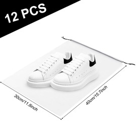 JUNART 12 pcs Clear Shoe Bags with Drawstring Closure,Portable Waterproof and Dustproof Shoe Bags for Travel,Storage, and Multi-Purpose Use