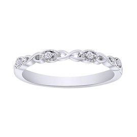 Aria Jewels Natural Diamond Accent Infinity Wedding Band Stackable Ring in 14K White Gold Plated 925 Sterling Silver for Women (0.04 Cttw, I-J Color, I2-I3 Clarity) - 7.5