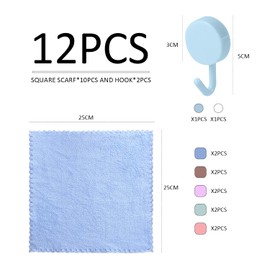 10 Pieces Baby Towels and 2 Hooks, Colorful Coral Fleece Towels, Soft Baby Face Towels, Burp Cloths, Super Absorbent for Washing Baby Face and Bathing (25 x 25 cm)